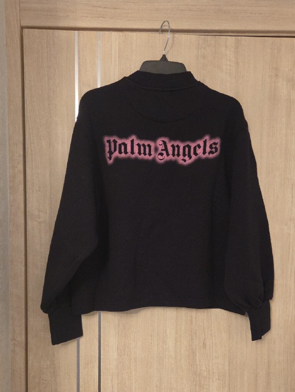 Palm Angels Black Mock Neck Sweatshirt with Pink Logo Size S Good For M - Picture 4 of 8